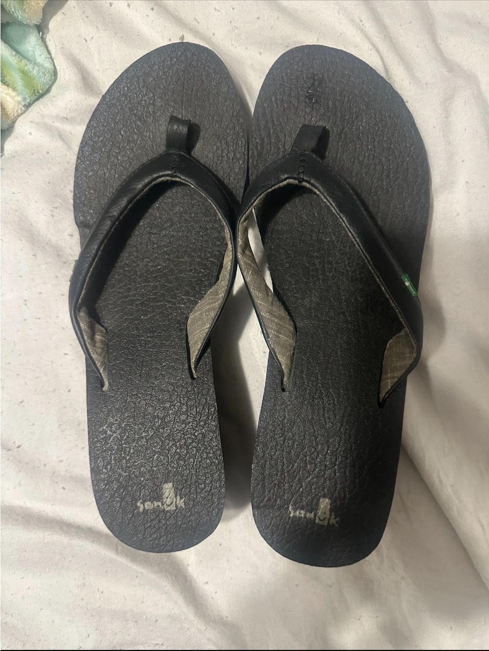 Sanuk Black Textured Flip Flop Sandals